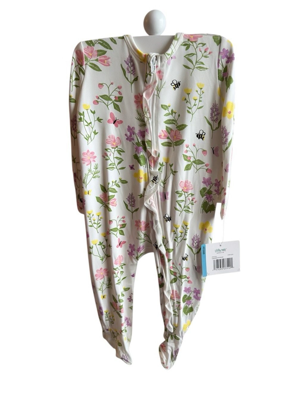 Little Me Infants Cream Floral Footed Pajamas - Soft Zipper Sleepy One-Piece - Picture 1 of 3